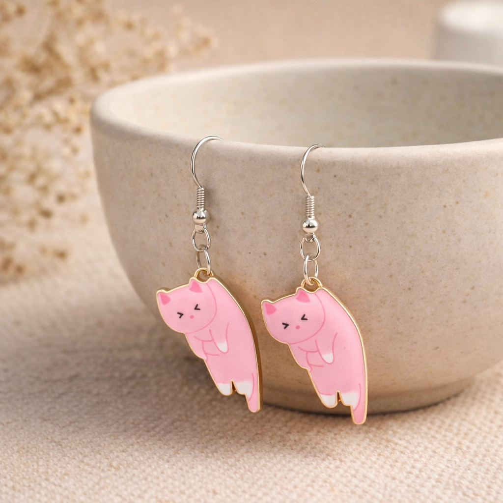 Scruffles Cat Earrings - Pink