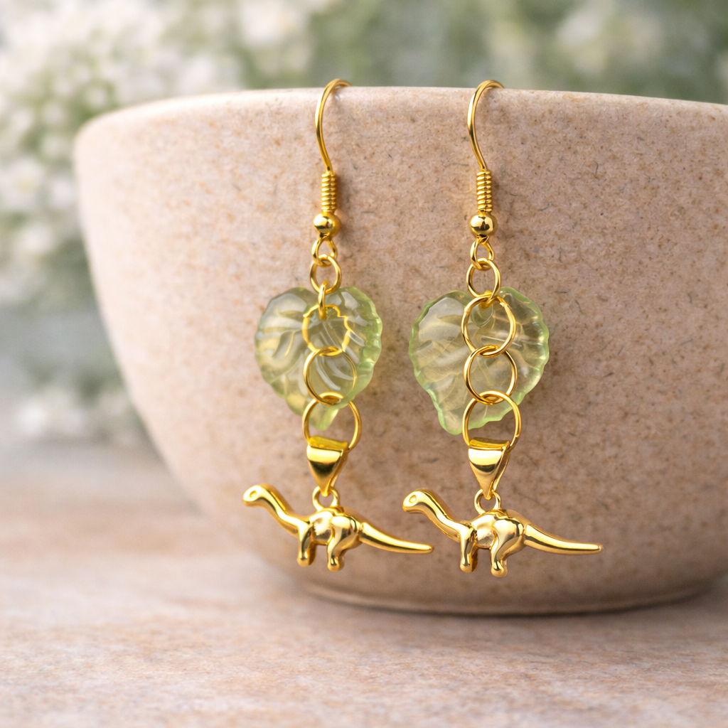 Small Dippy Dinosaur Earrings - Gold Hook