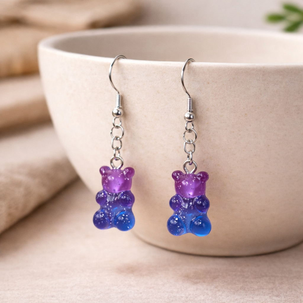 Gummy Bear Earrings - Purple / Pale Blue