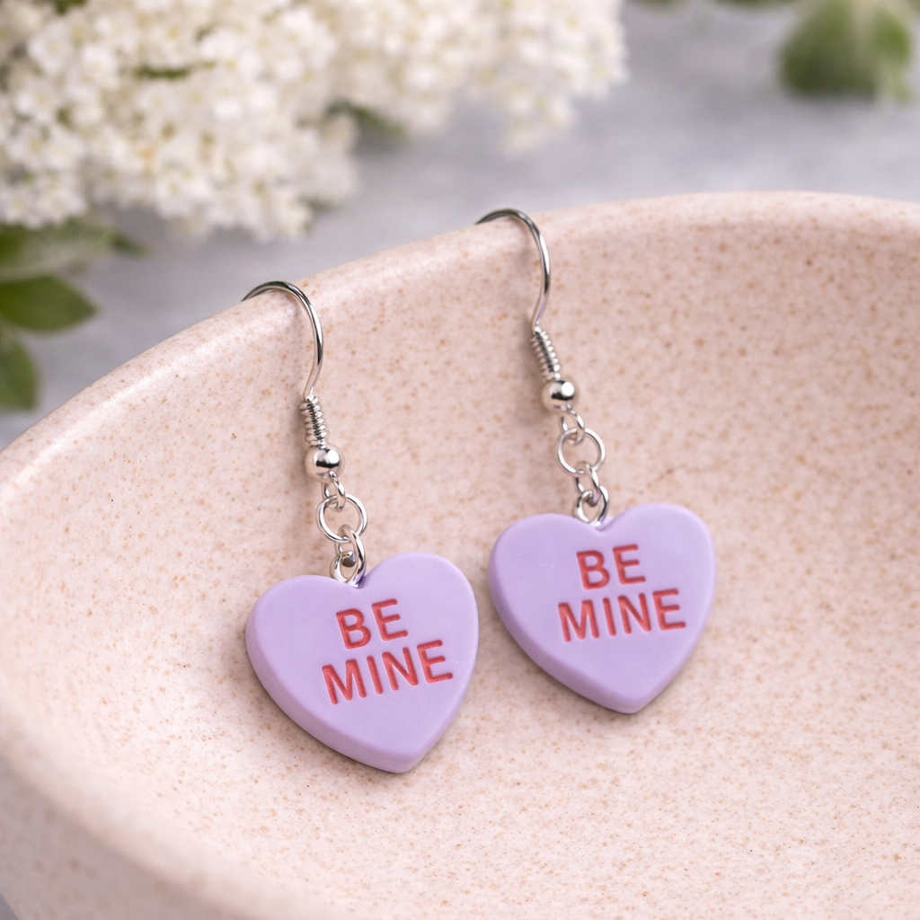 Be Mine Heart Earrings - Light Purple