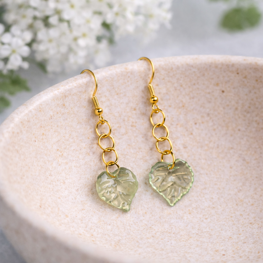 Leaf Earrings - Gold Hooks