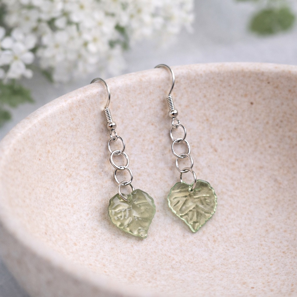 Leaf Earrings - Silver Hooks