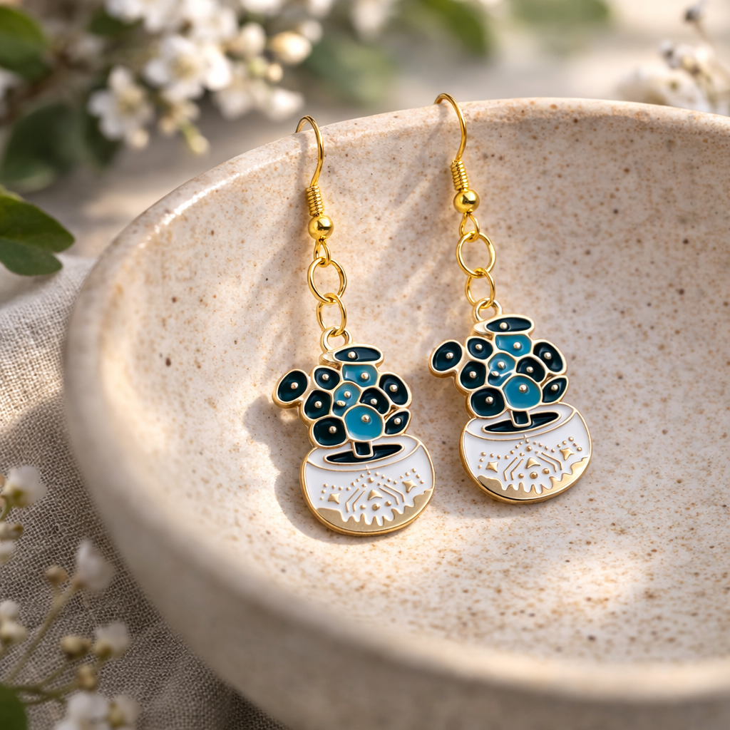 Coin Leaf Plant Pot Earrings