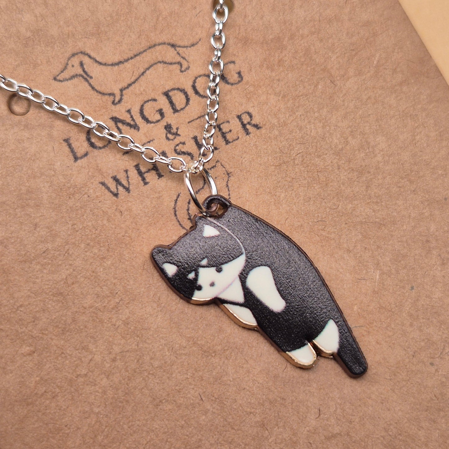 Scruffles Cat Necklace - Black & White