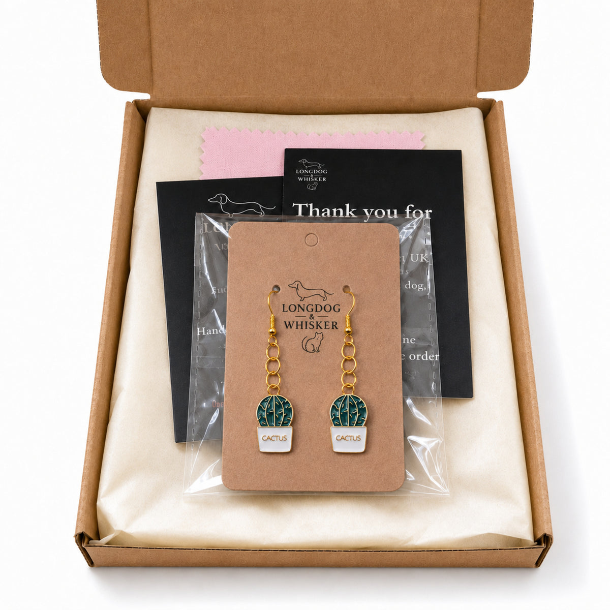 Cacti 'Cactus' Earrings with Longdog & Whisker packaging