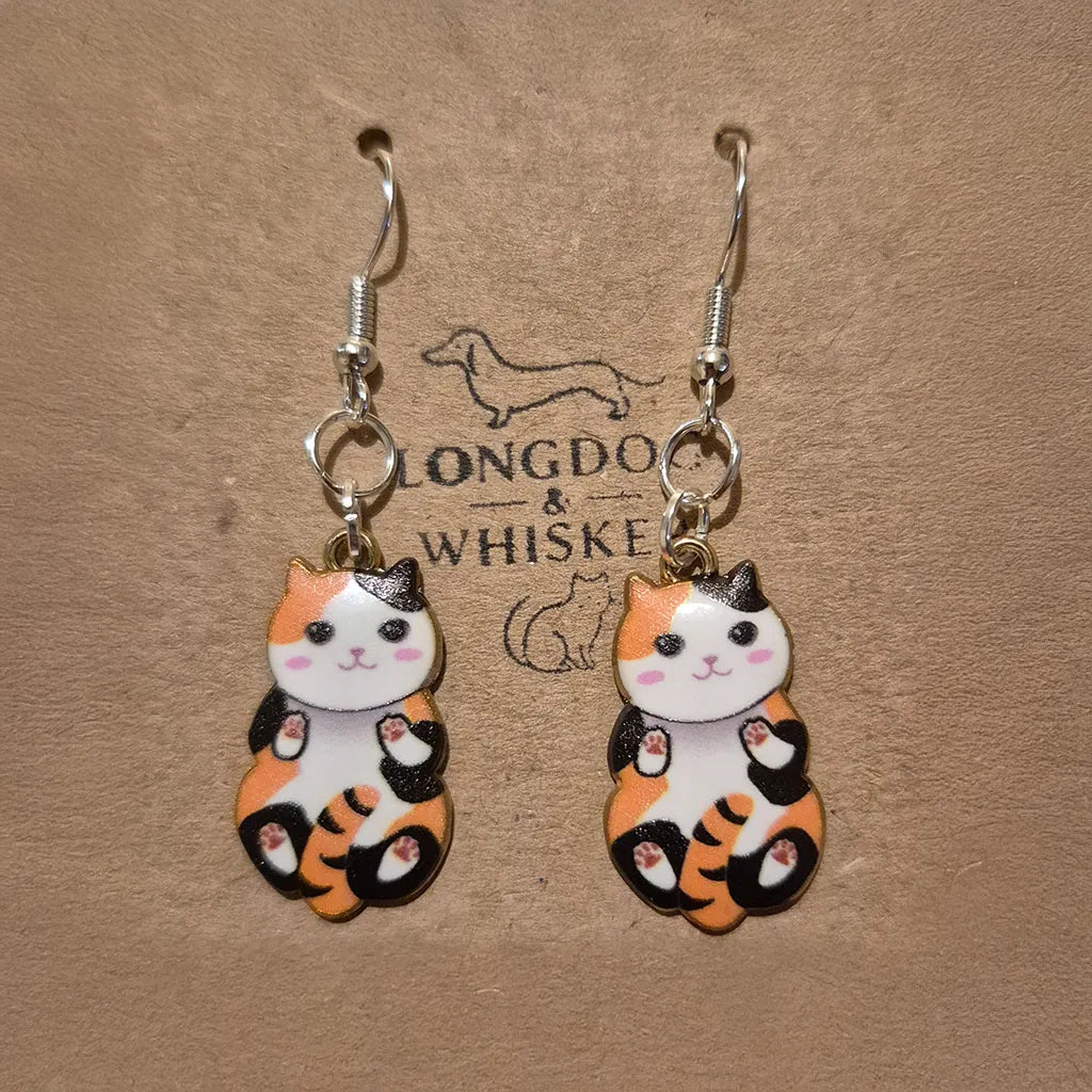 Belly Rub Cat Earrings - Calico
