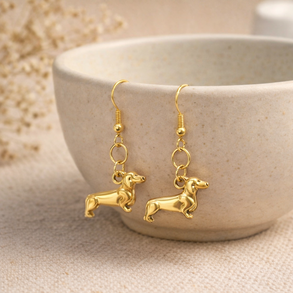 Sausage Dog Earrings - Gold