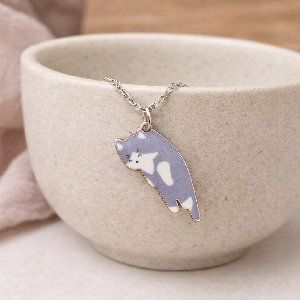 Scruffles Cat Necklace - Grey