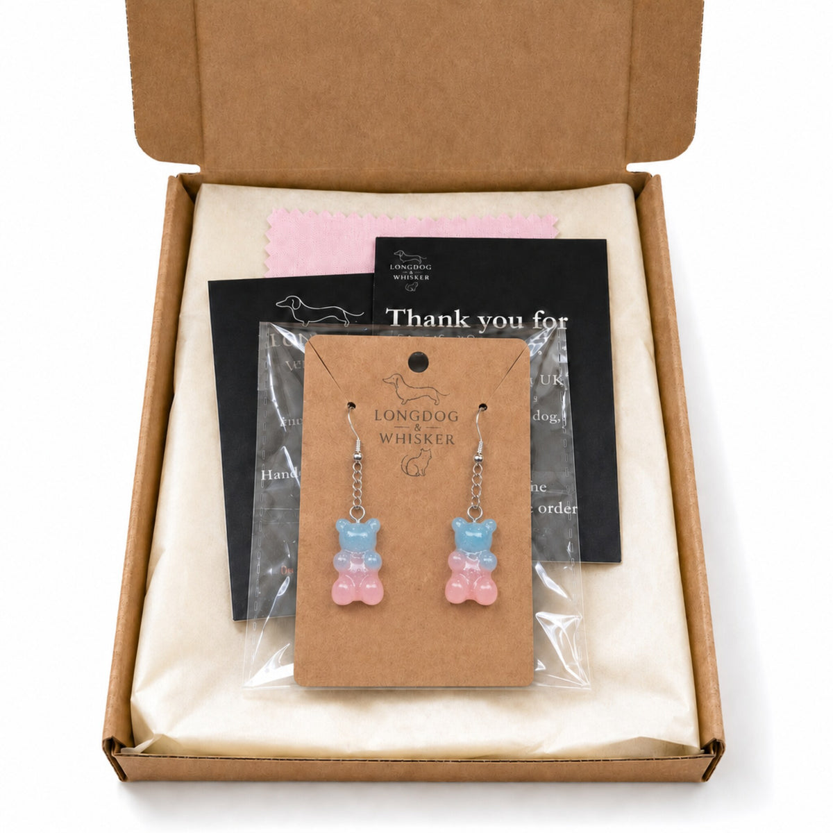 Gummy Bear Earrings - Cotton Candy with Longdog & Whisker packaging