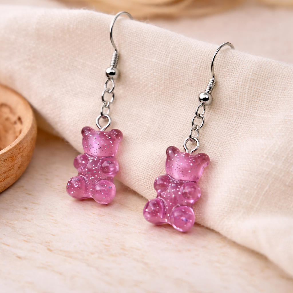 Gummy Bear Earrings - Lilac Glitter