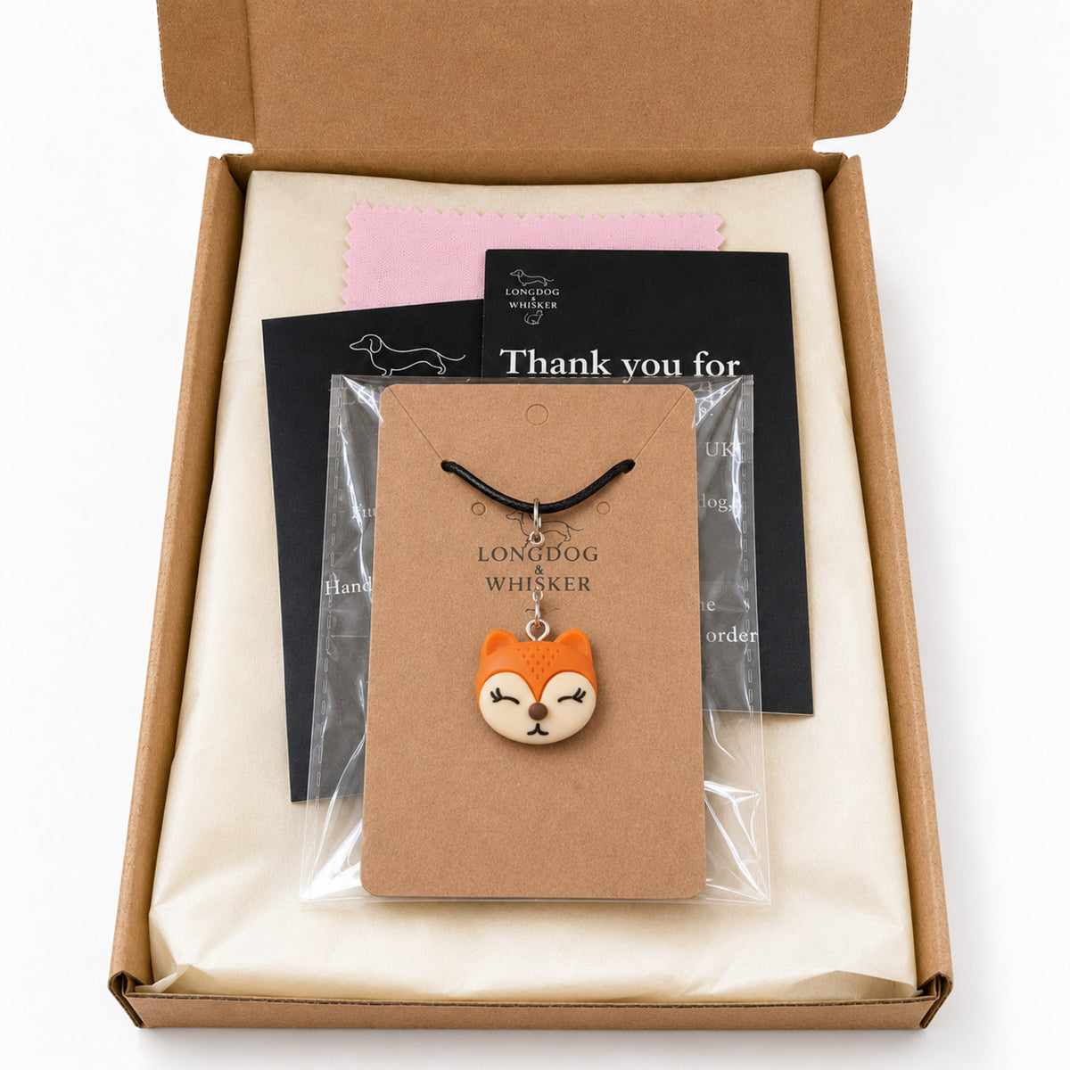 Fox Necklace Cord with Longdog & Whisker packaging