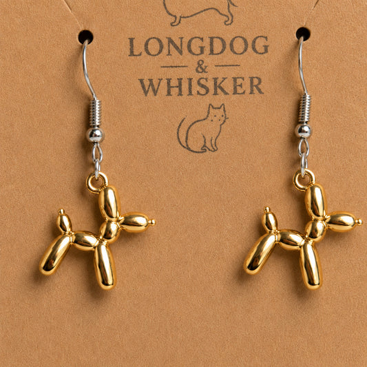 Close up detail of Gold Balloon Dog Earrings