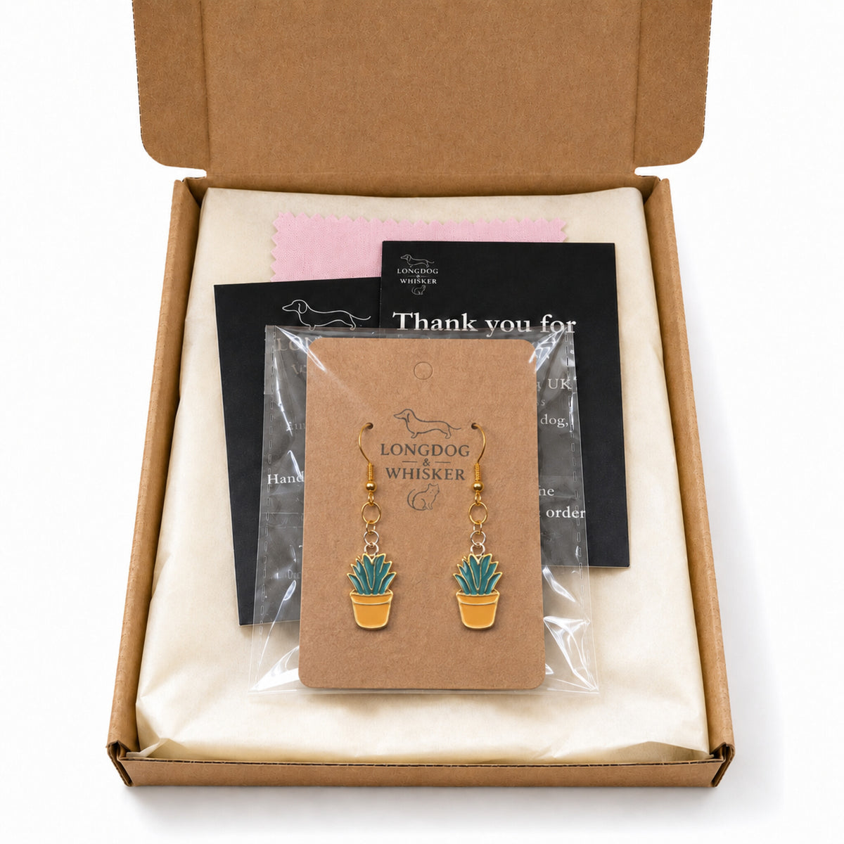 Orange Succulent Earrings with Longdog & Whisker packaging