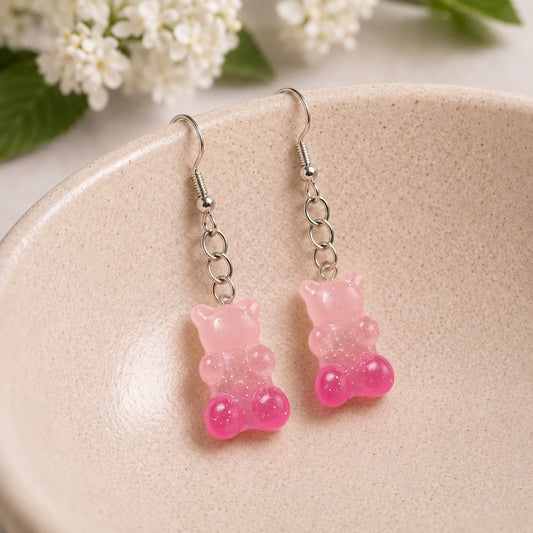 Gummy Bear Earrings - Light Pink/Dark Pink displayed in a lifestyle product photo