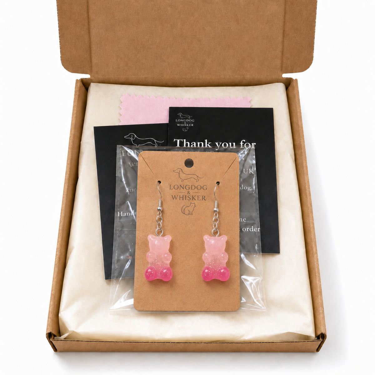 Gummy Bear Earrings - Light Pink/Dark Pink with Longdog & Whisker packaging