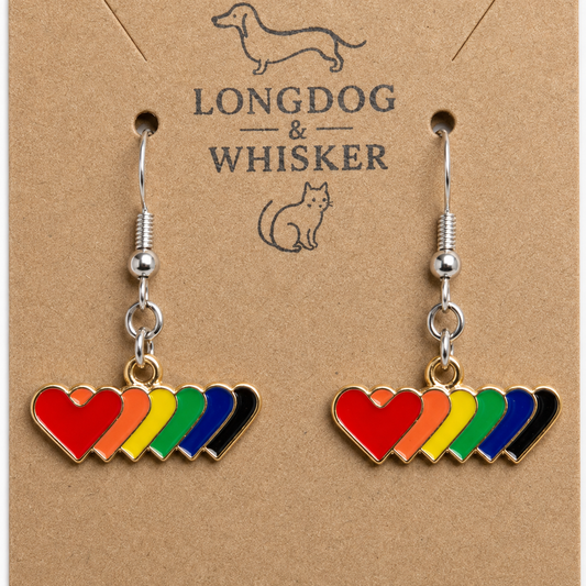 Close-up detail of Pride Rainbow Heart Trail Drop Earrings Silver Hooks