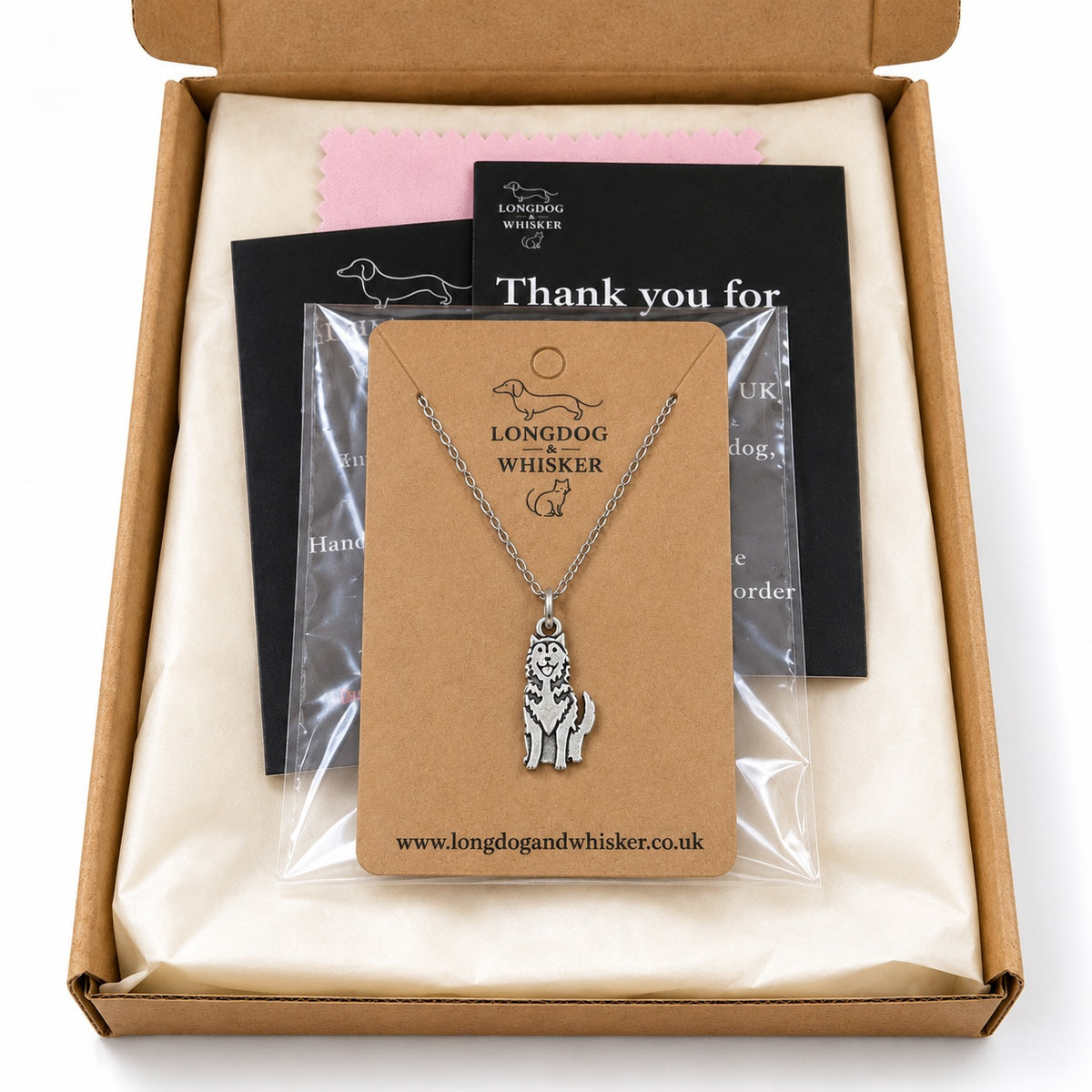 Silver Husky Necklace in gift-ready Longdog & Whisker packaging
