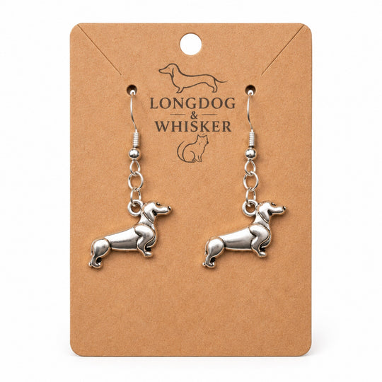 Sausage Dog Earrings - Brushed Silver by Longdog & Whisker