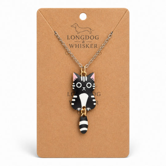 Tick Tock Cat Necklace - Black & White by Longdog & Whisker
