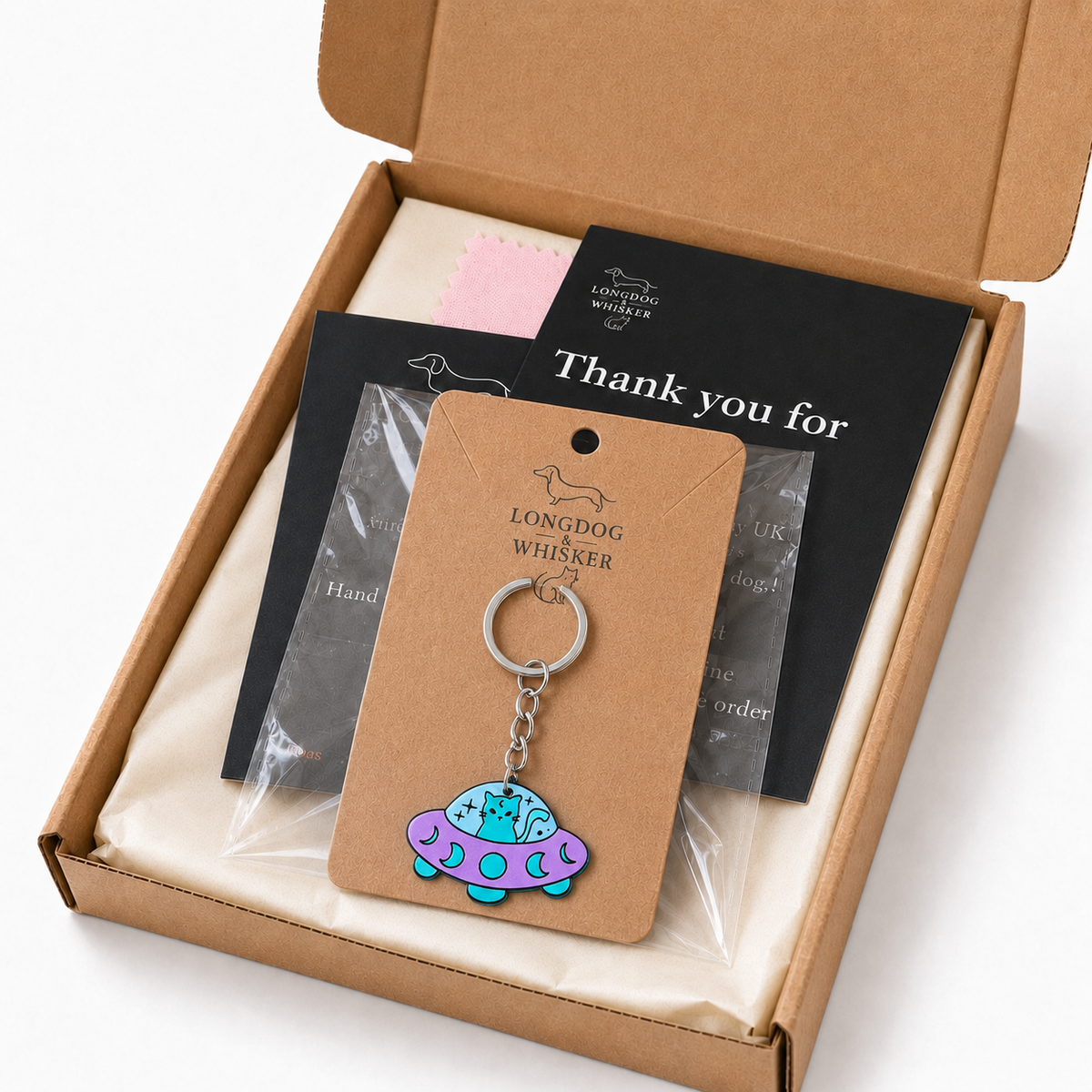 UFO Space Kitty Keyring / Bag Charm with Longdog & Whisker packaging