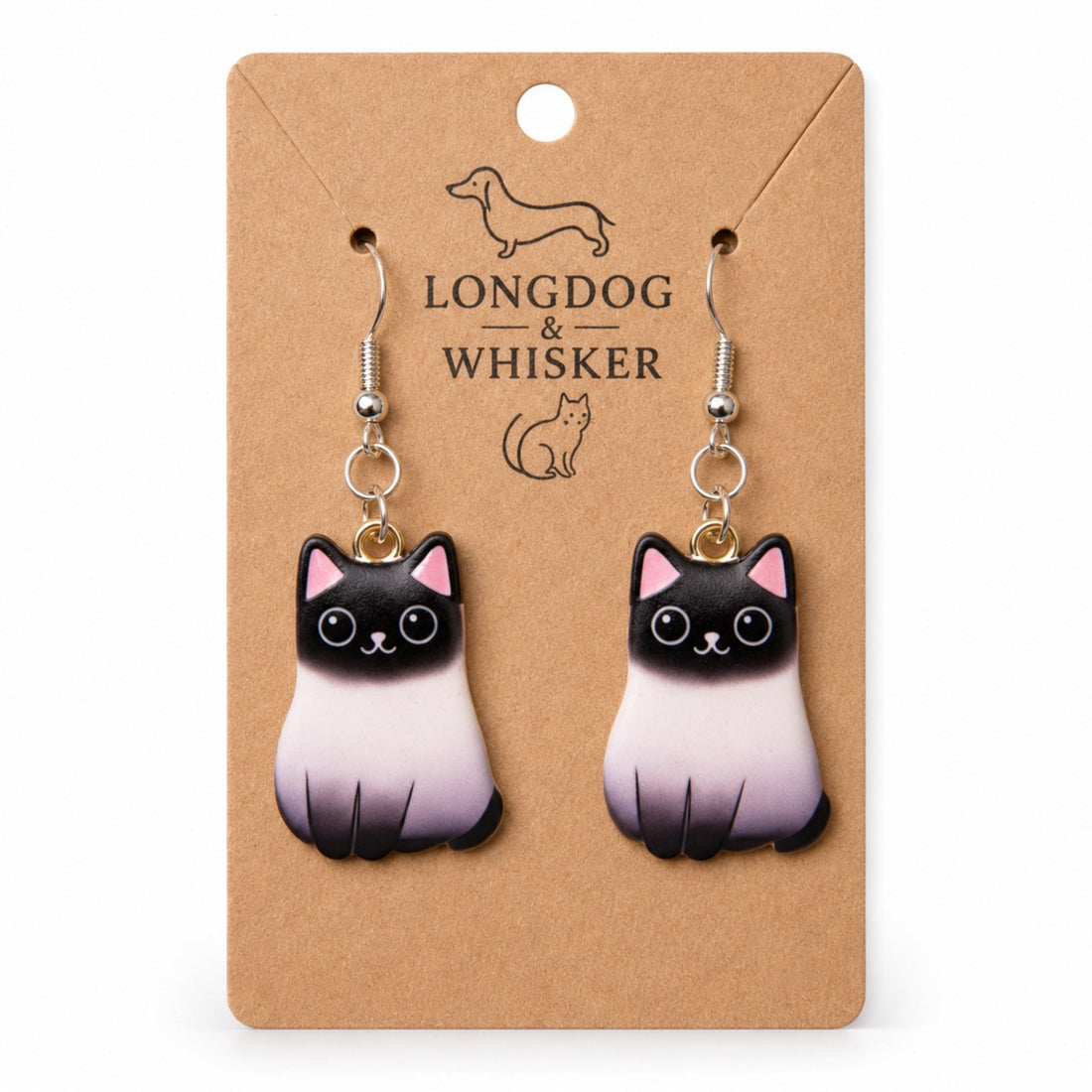 Siamese chonky cat earrings for a jewellery gift bundle