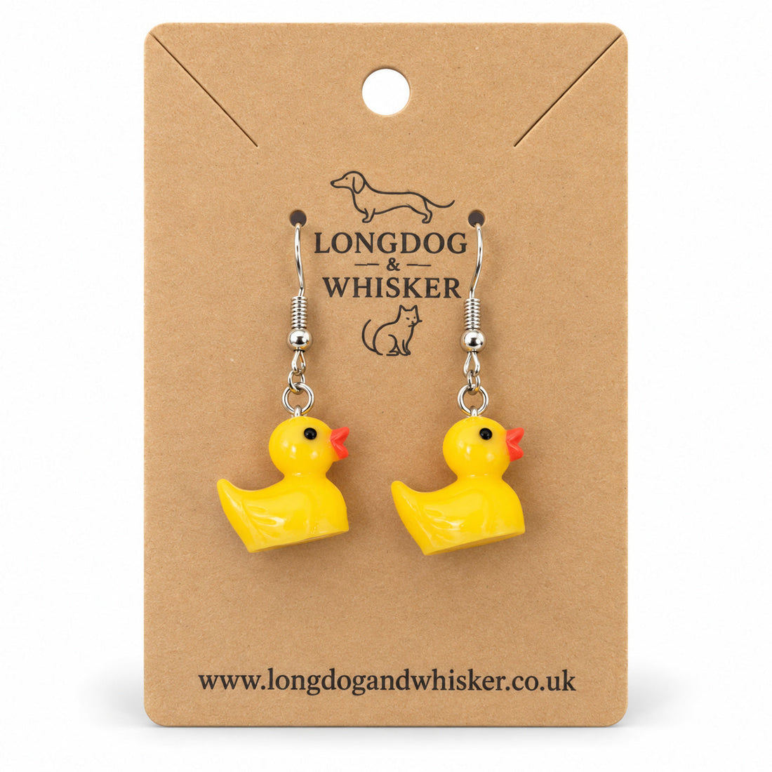 Quirky yellow rubber duck earrings gift idea