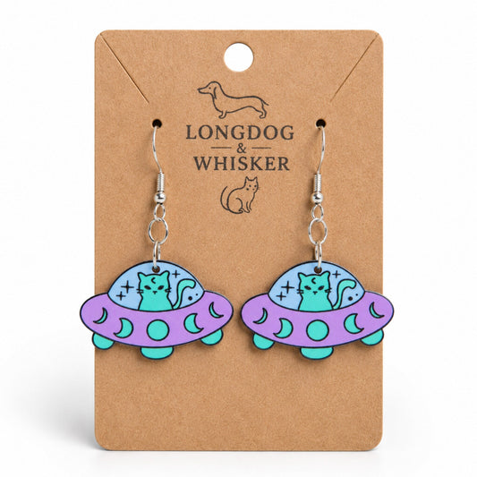 Pastel UFO cat earrings as a quirky unusual gift