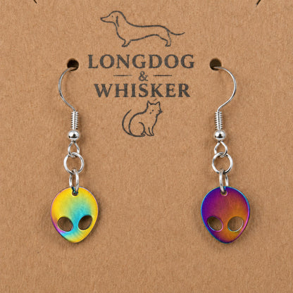 Iridescent Alien Head Earrings
