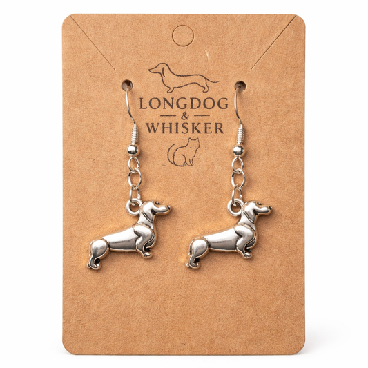 Sausage Dog Earrings - Brushed Silver