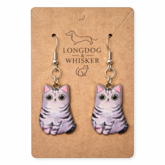 Chonky Cat Earrings - Grey Tabby