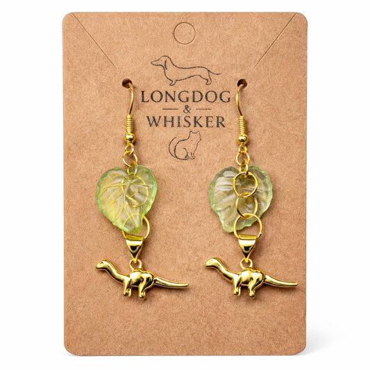 Small Dippy Dinosaur Earrings - Gold Hook