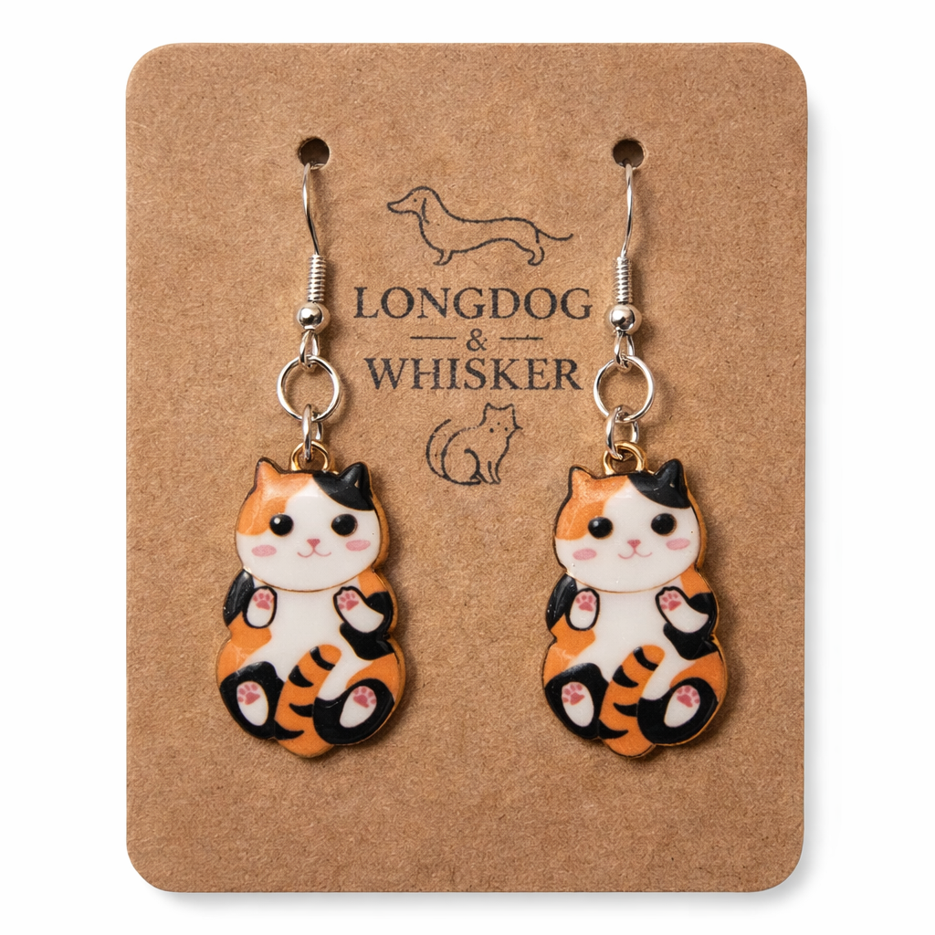 Belly Rub Cat Earrings - Calico by Longdog & Whisker