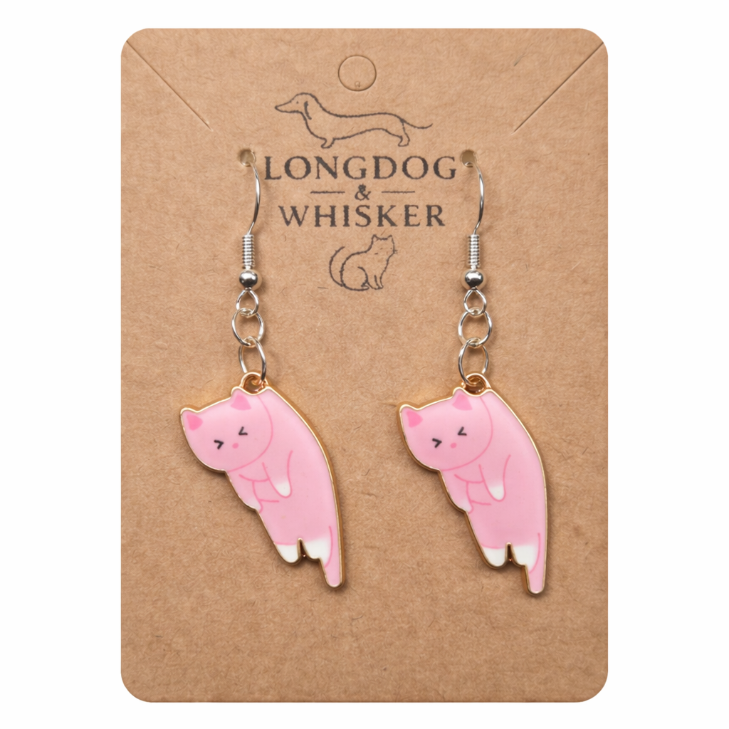 Scruffles Cat Earrings - Pink