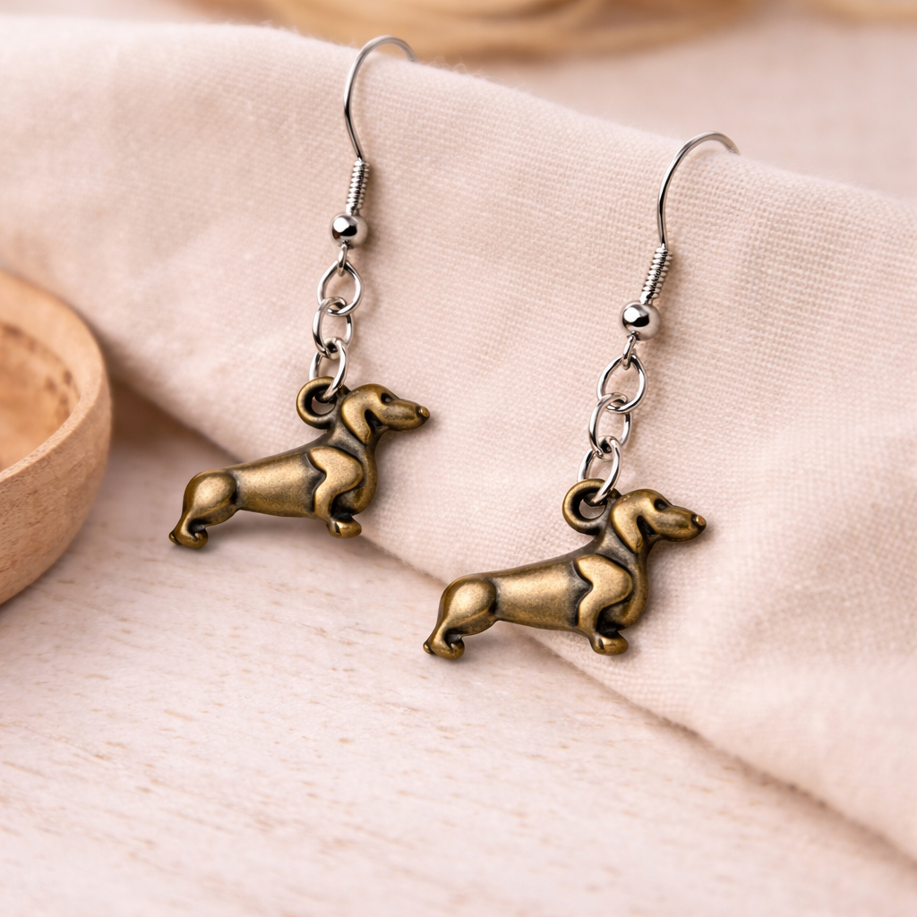 Sausage Dog Earrings - Bronze