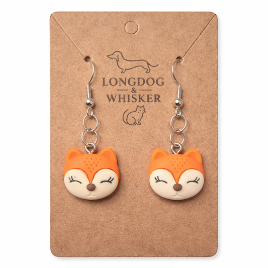 Fox Face Earrings - Silver Hook