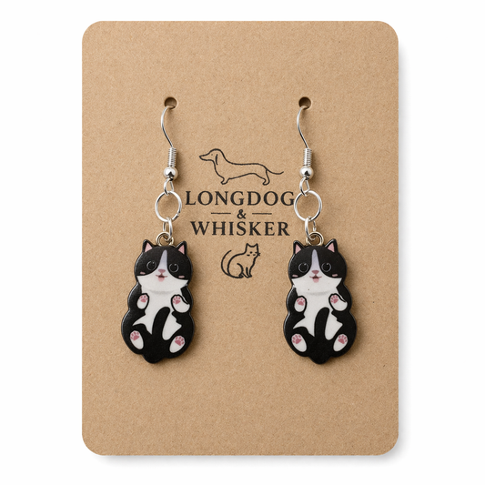Belly Rub Cat Earrings - Black & White