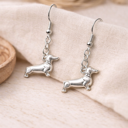 Sausage Dog Earrings - Silver