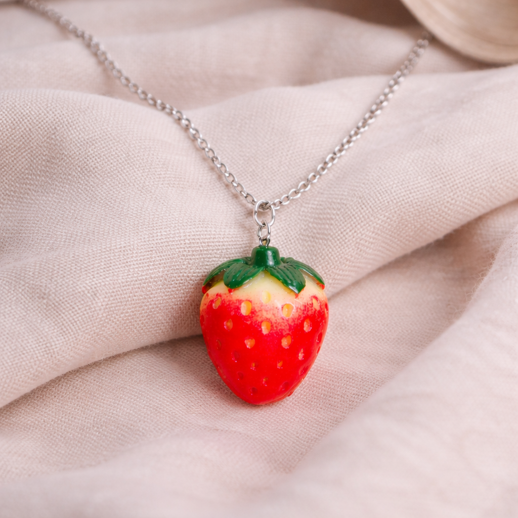 Strawberry Necklace - Silver Chain