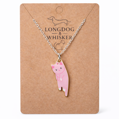 Scruffles Cat Necklace - Pink