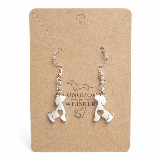 Cat At Heart Dog Earrings - Silver
