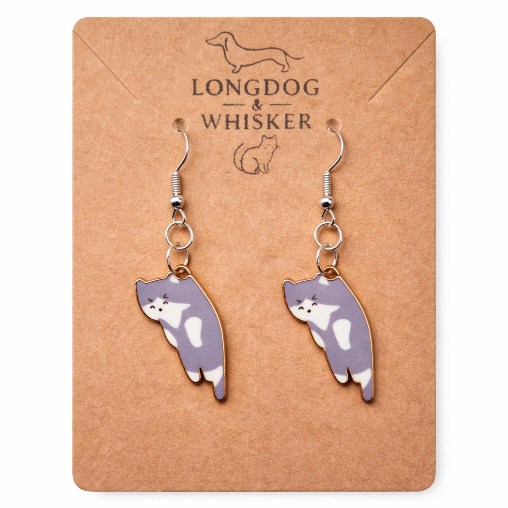 Scruffles Cat Earrings - Grey