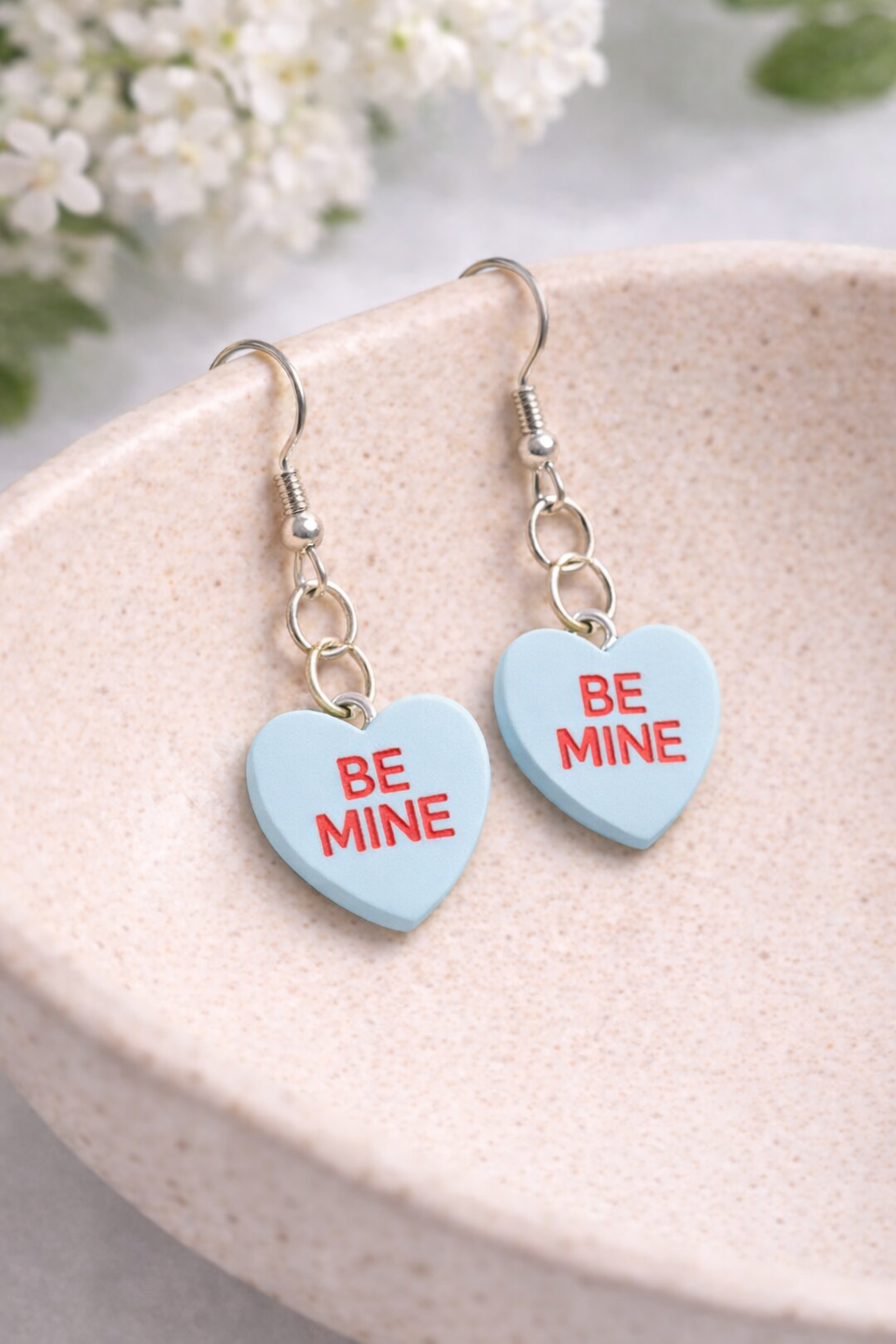 Be Mine Heart Earrings - Light Blue
