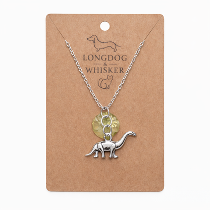 Silver Brontosaurus Dinosaur Necklace