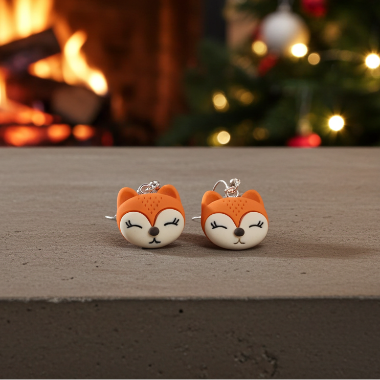 Fox Face Earrings - Silver Hook
