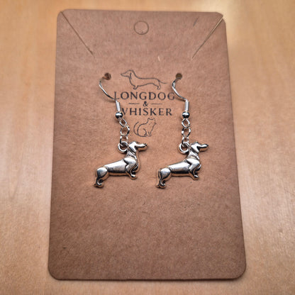 Sausage Dog Earrings - Brushed Silver