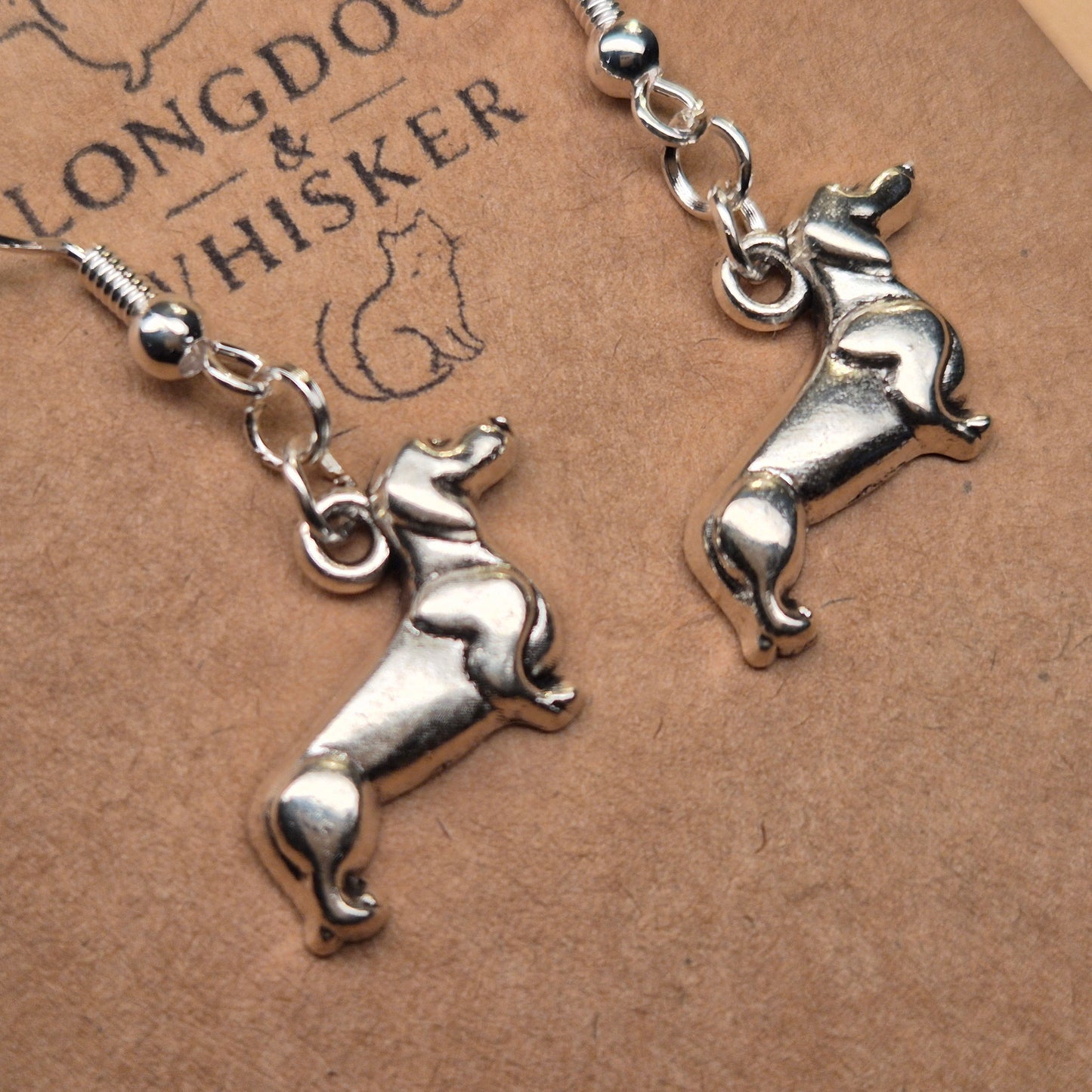 Sausage Dog Earrings - Brushed Silver