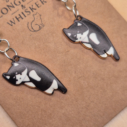 Scruffles Cat Earrings - Black & White