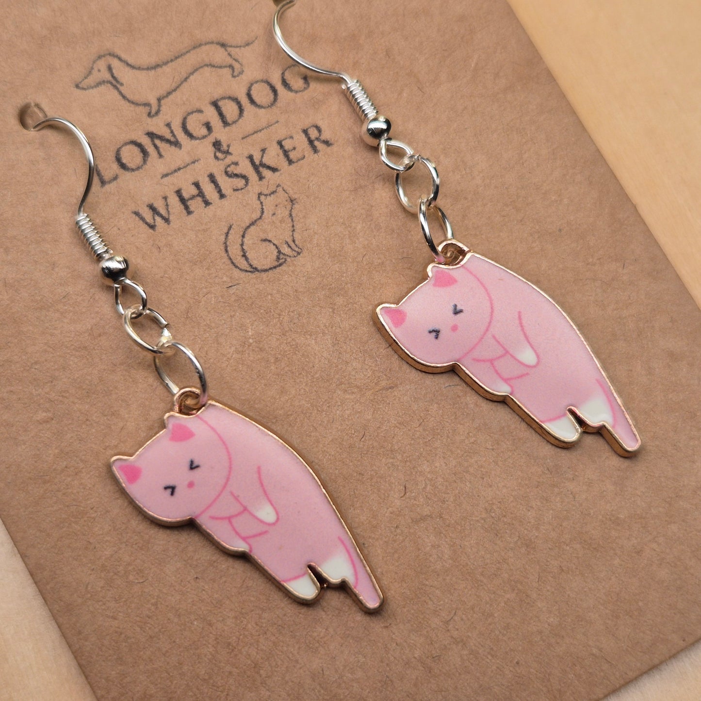 Scruffles Cat Earrings - Pink