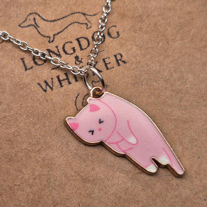 Scruffles Cat Necklace - Pink