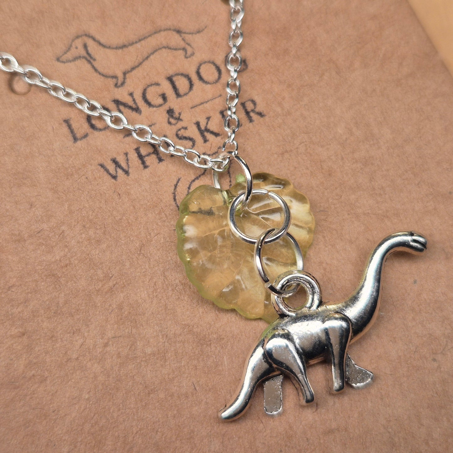 Silver Brontosaurus Dinosaur Necklace